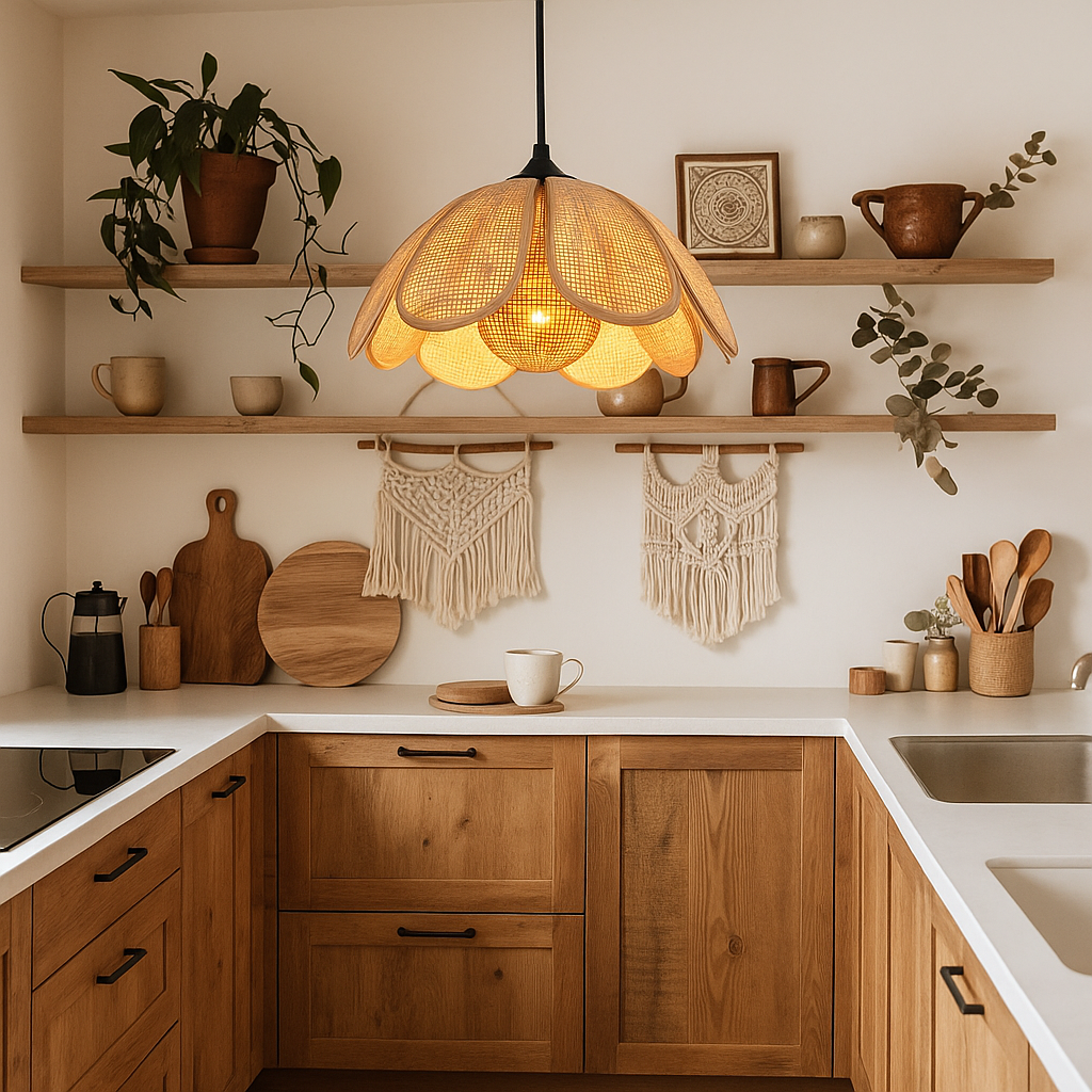 Bloom Wabi Sabi Rattan Pendant Light For Dining Room