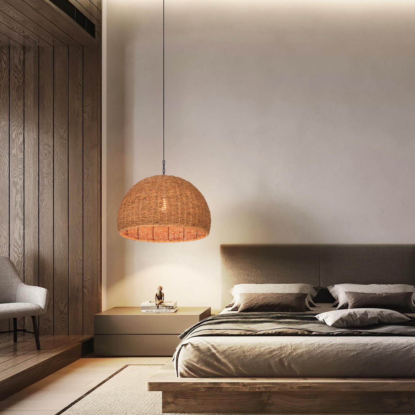 Bowl Wabi Sabi Grey Wicker Pendant Light