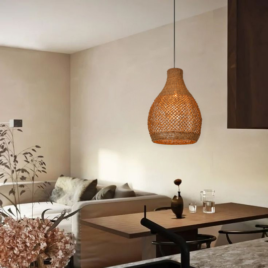 Boho Teardrop Wicker Pendant Light