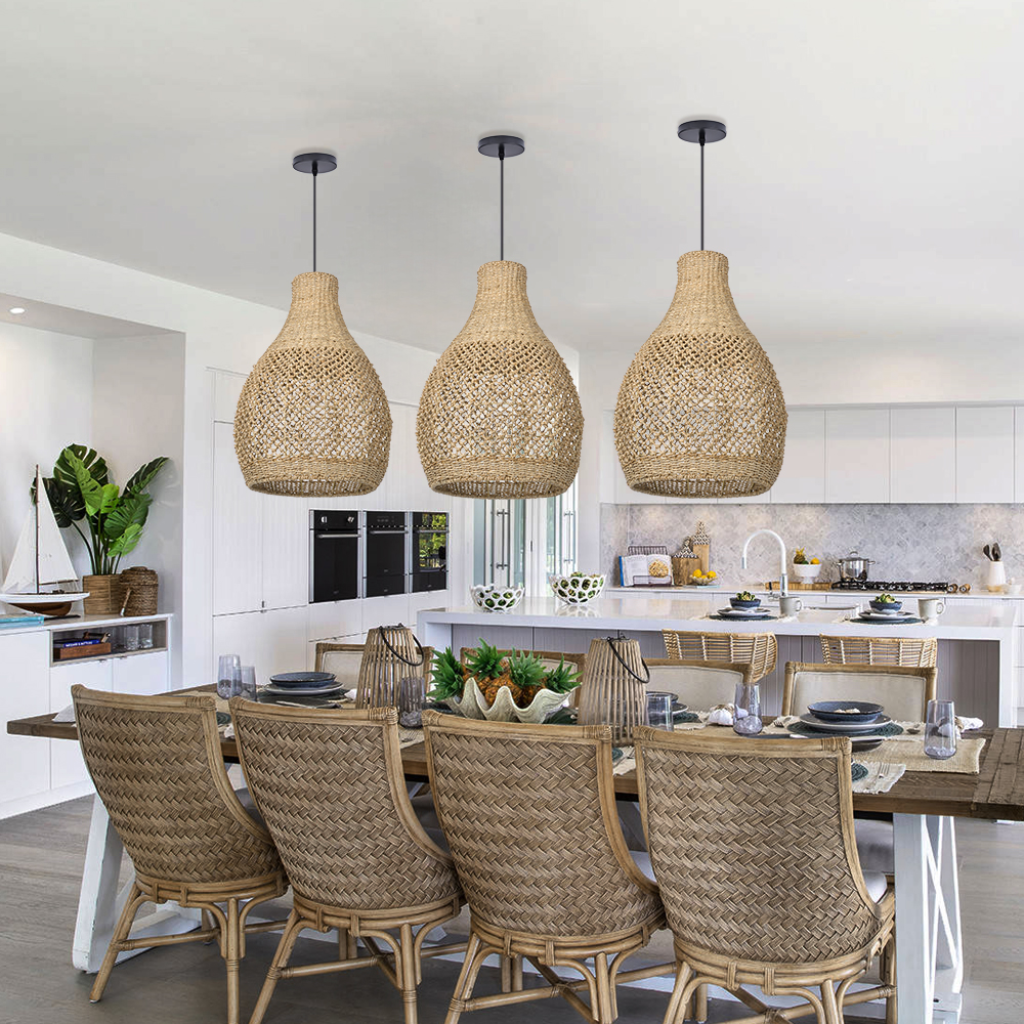 Boho Teardrop Wicker Pendant Light