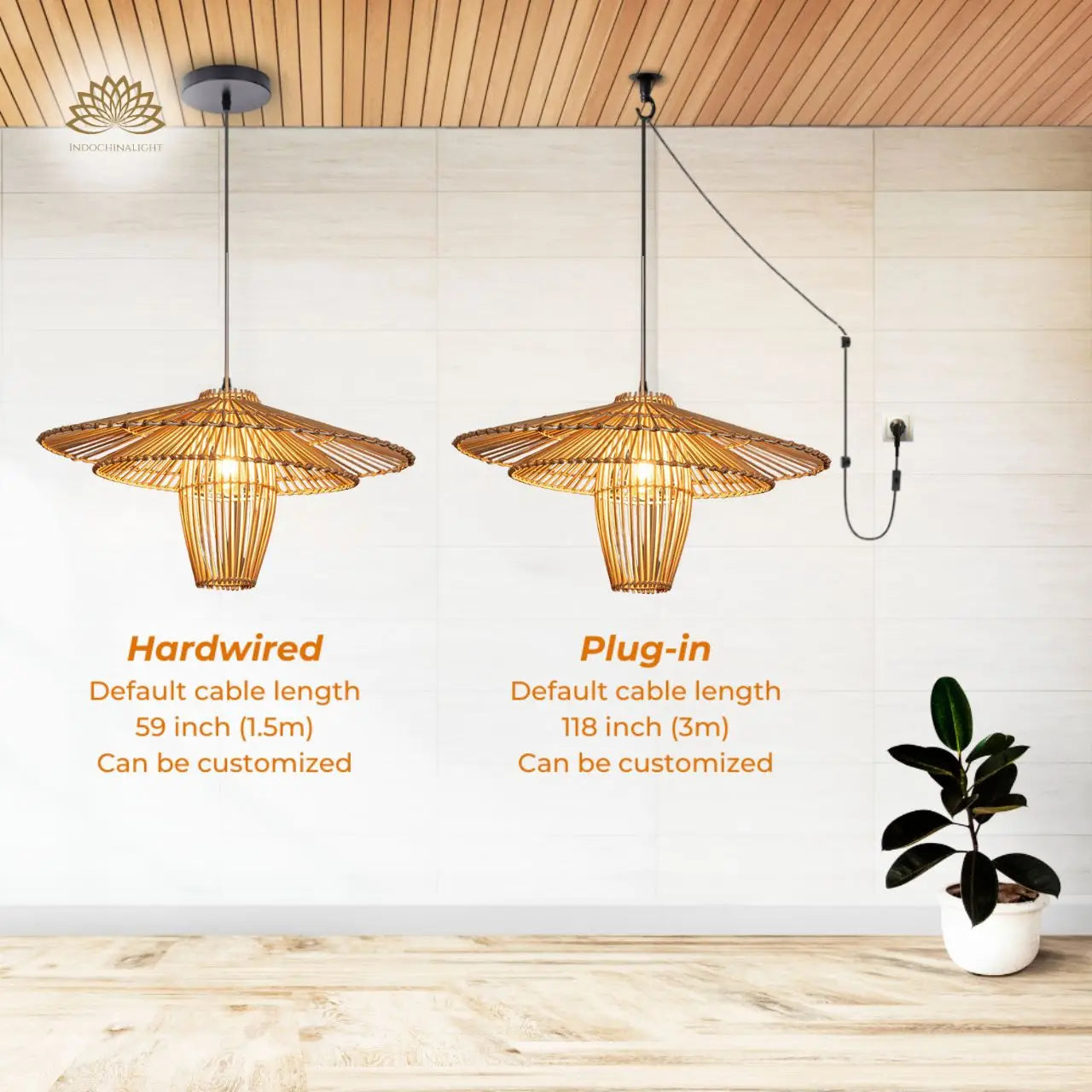 24 Inch Boho Rattan Pendant Light's accessories type