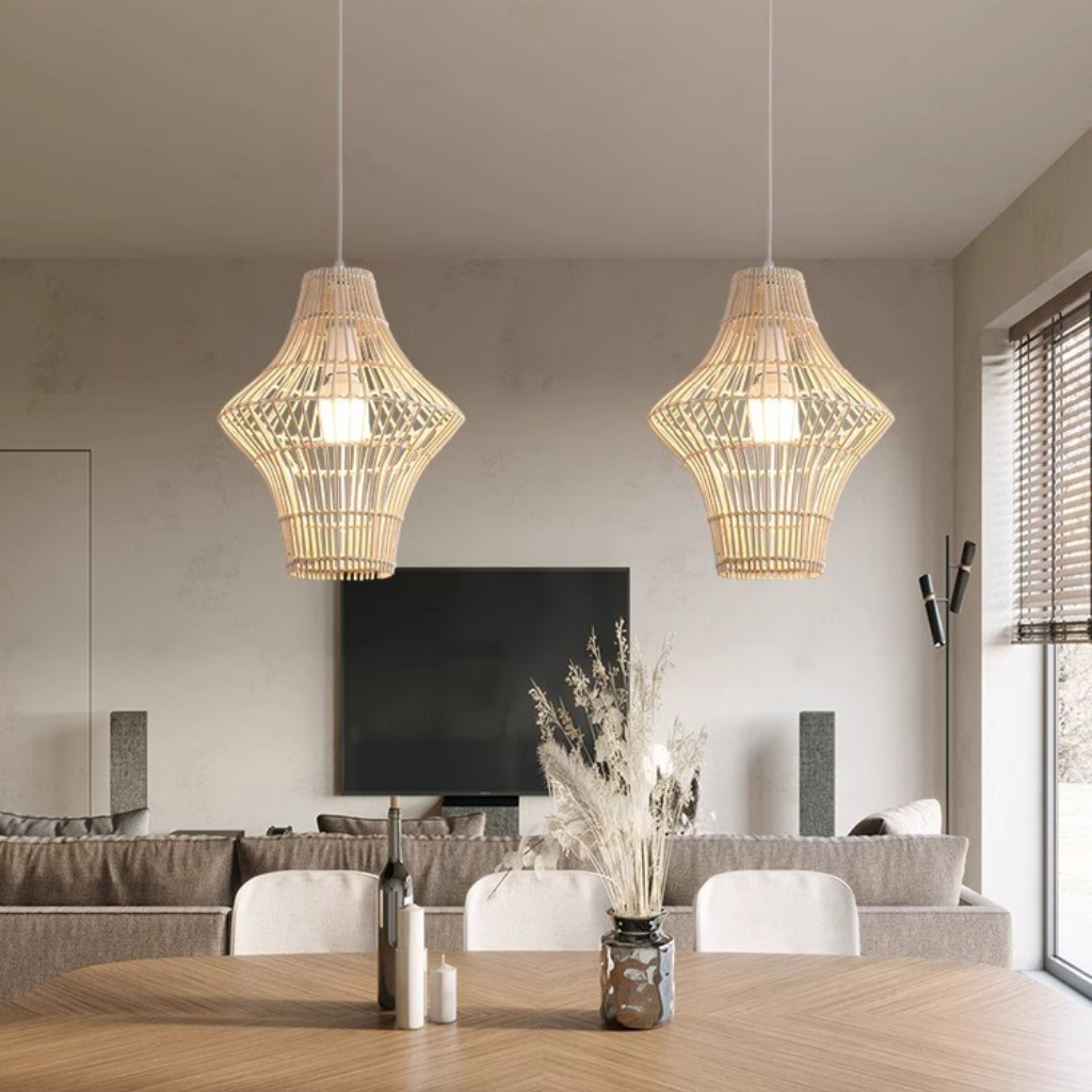 Geometric Rattan Pendant Light For Kitchen Island