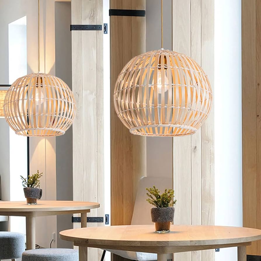 Calico Round Bamboo Pendant Light For Living Room
