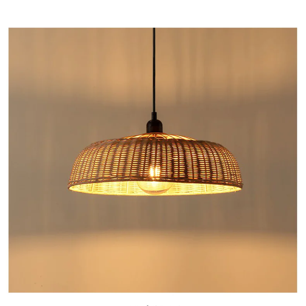 Chinesque Dome Woven Rattan Pendant Light For Dining Room