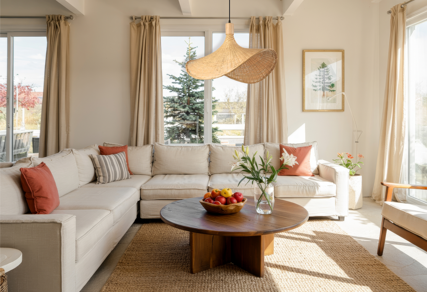 Ellie Straw Hat Bamboo Pendant Light For Living Room