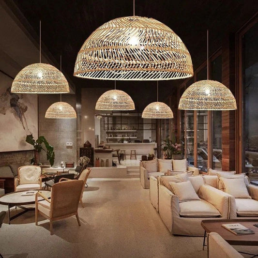 Archer Boho modern rattan dome lamps