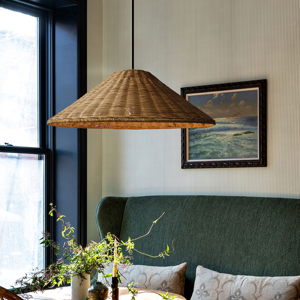 Carter cone pendant light fixture hanging in living room