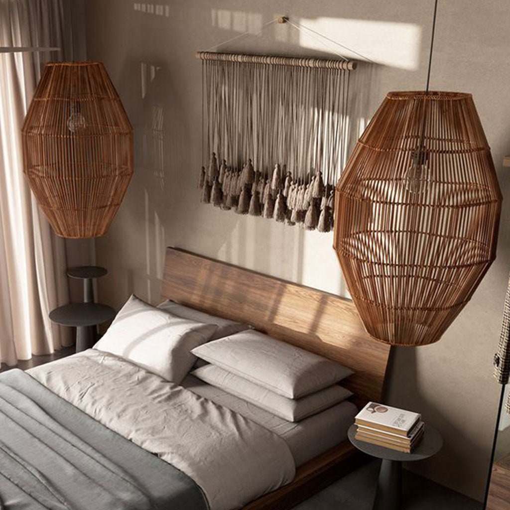 Elena wabi sabi retro rattan bedside pendant light hanging