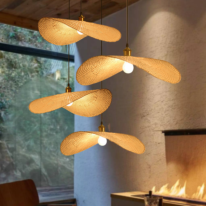 Ren Leaf Wicker Rattan Ceiling Light For Dining Room