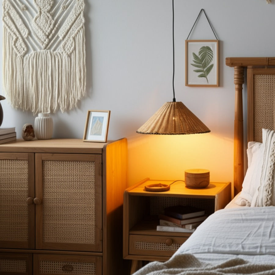 Oceania Rattan Pendant Light bedside