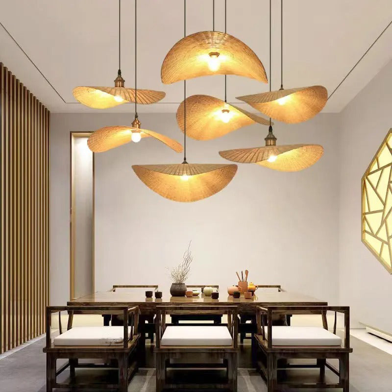 Ren Leaf Wicker Rattan Hanging Lights above dining table
