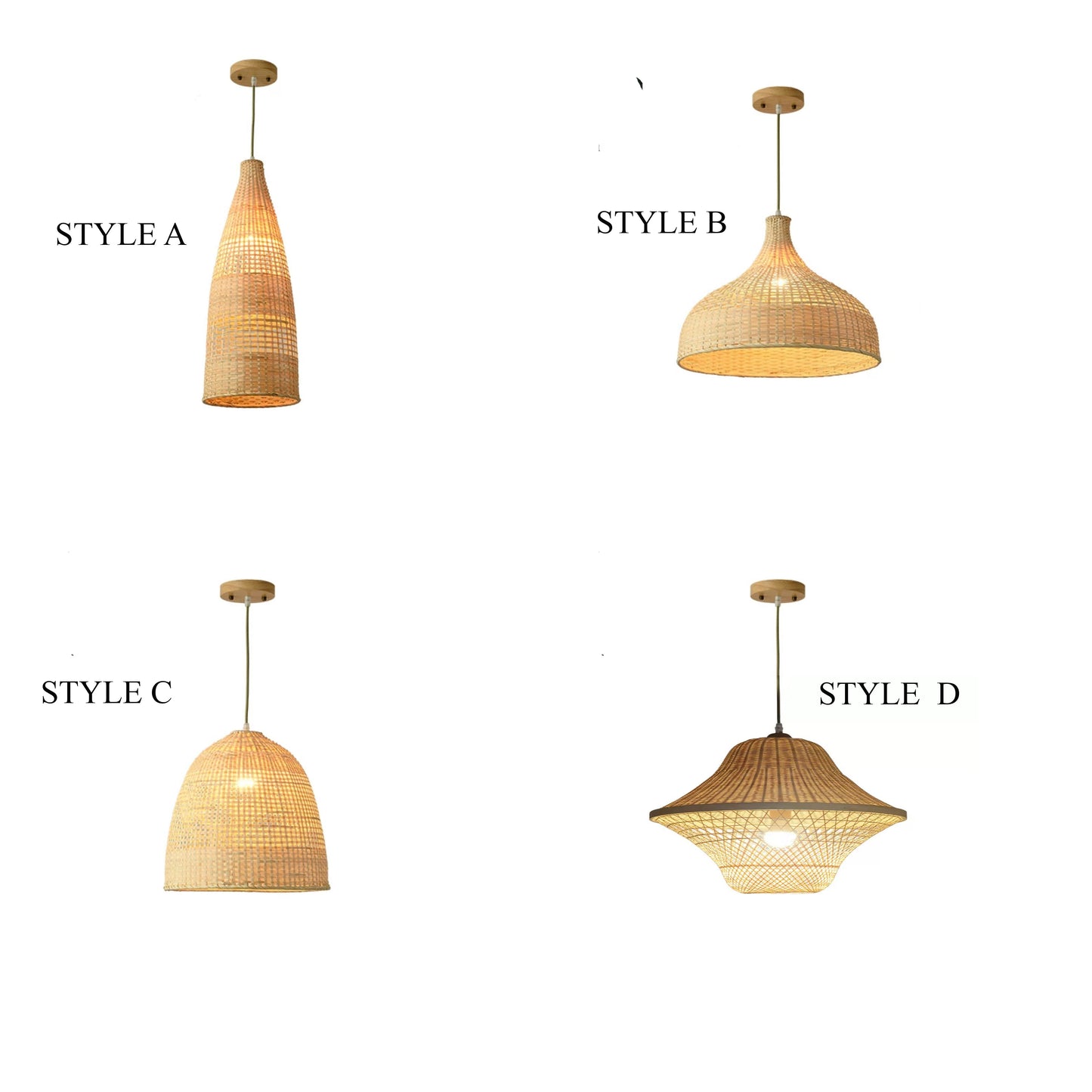 Set 4 Kirsal Modern Cluster Rattan Pendant Light For Dining Room