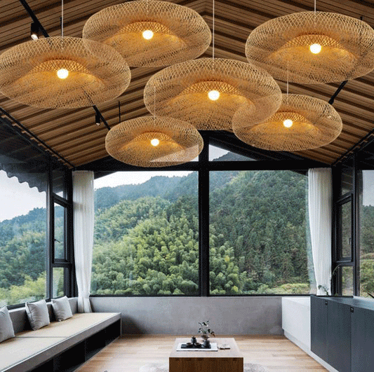 Arunee Bamboo Pendant Light fixture in living room