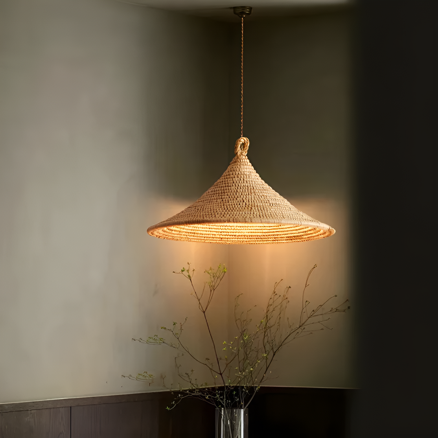 Yariah Cone Bamboo Rattan Pendant Light