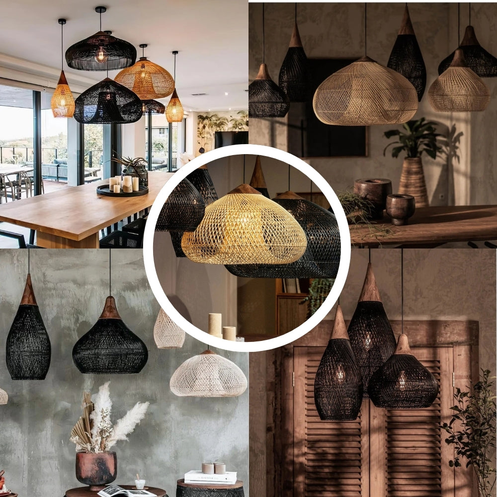 Bathari Wabi Sabi Rattan Pendant Light in Wabi Sabi room