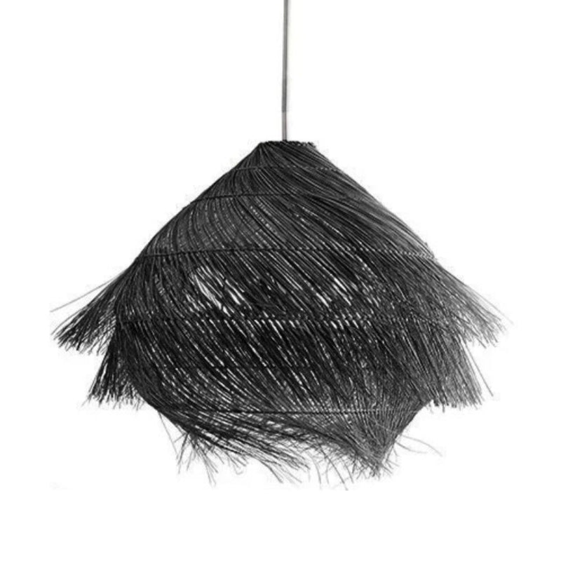 black rattan fringe pendant light