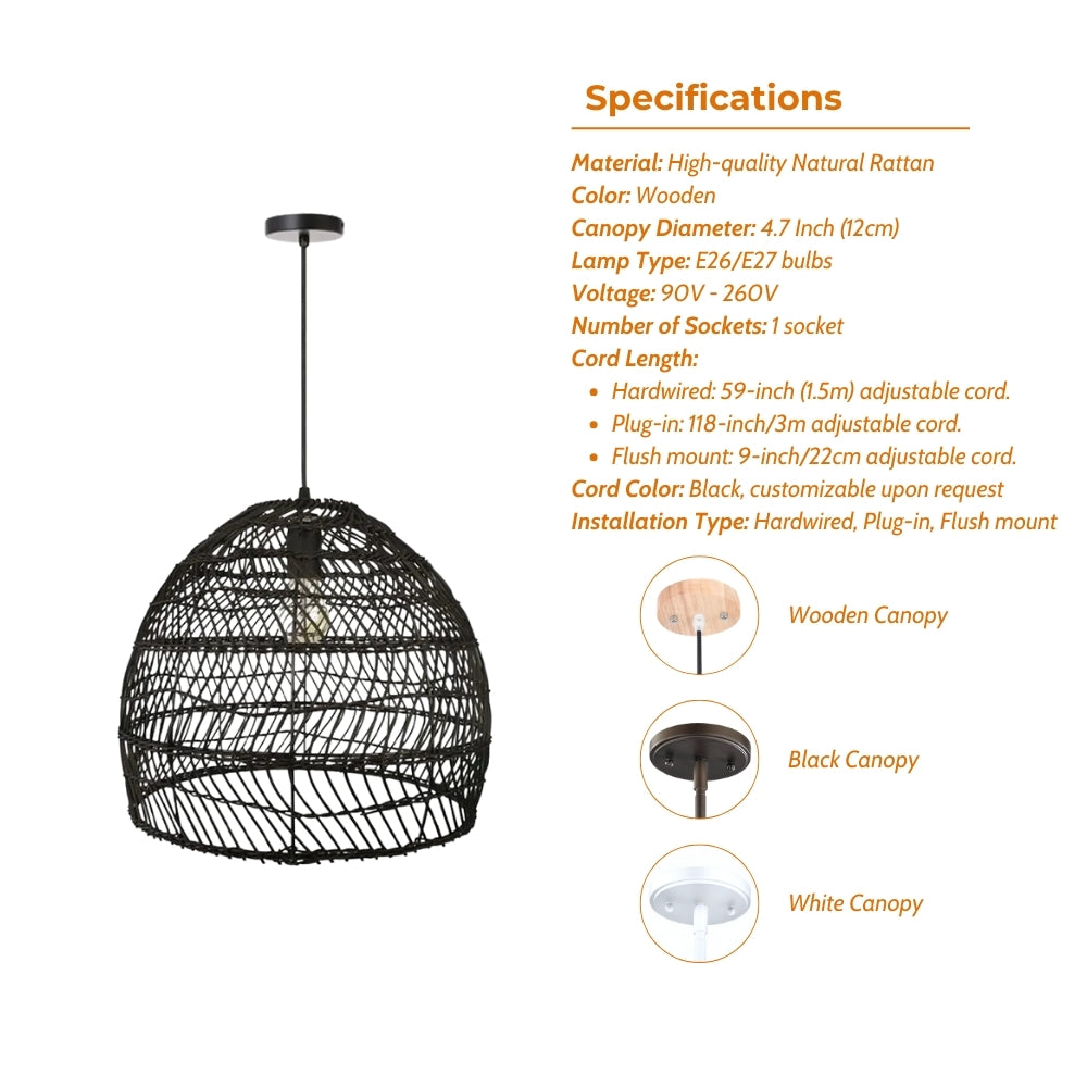 black wicker rattan pendant light specifications