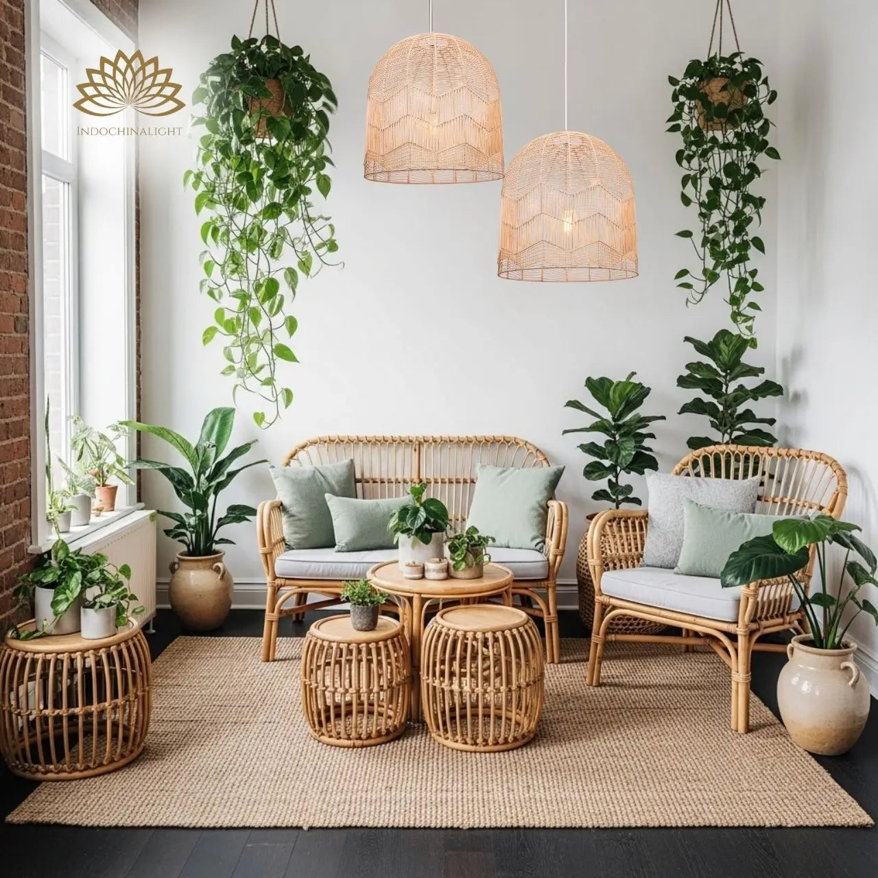 Boho Lace Rattan Pendant Light for living room