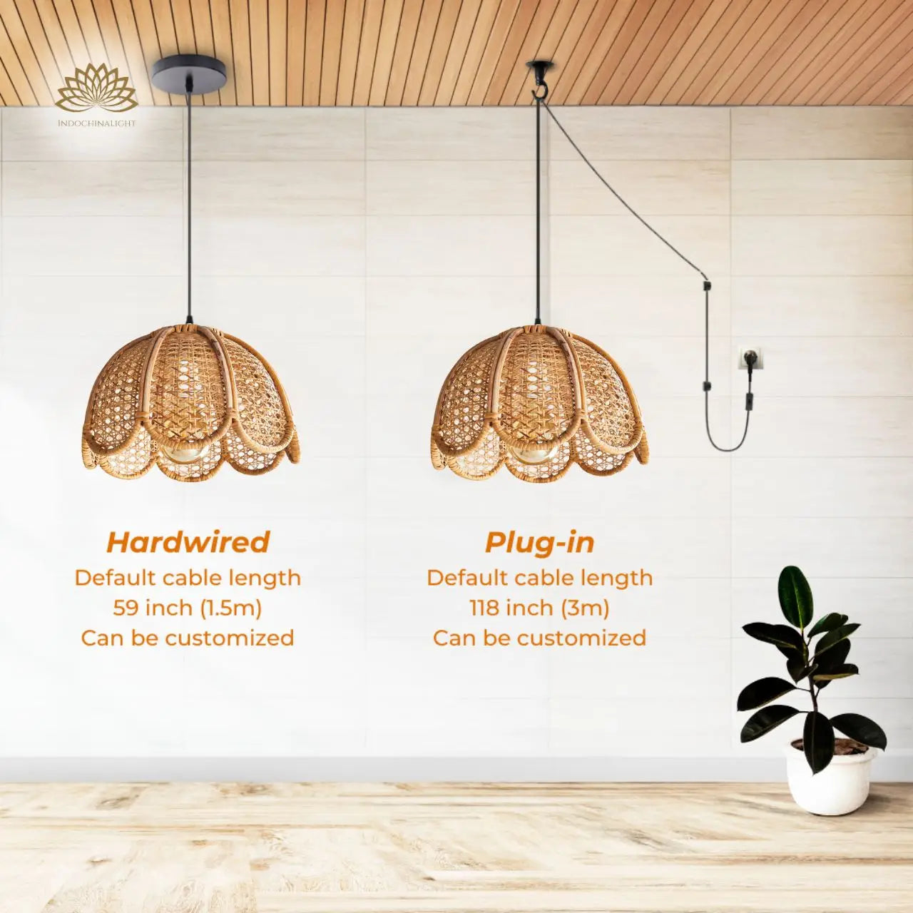 Cayla Bohemian Style Rattan Cane Pendant Light's accessories type