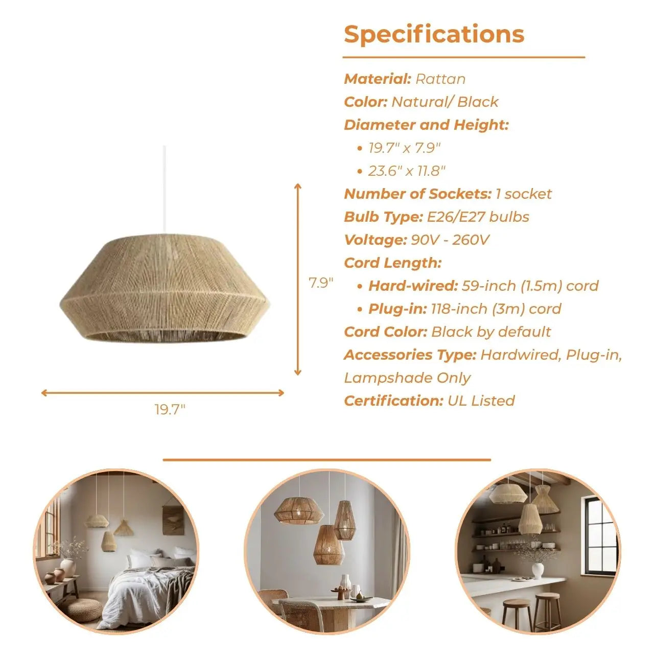 Collins Jute Twist Pendant Light's specifications style C