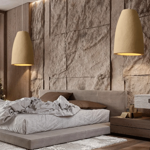 Ebony Wabi Sabi Cylinder beside pendant light