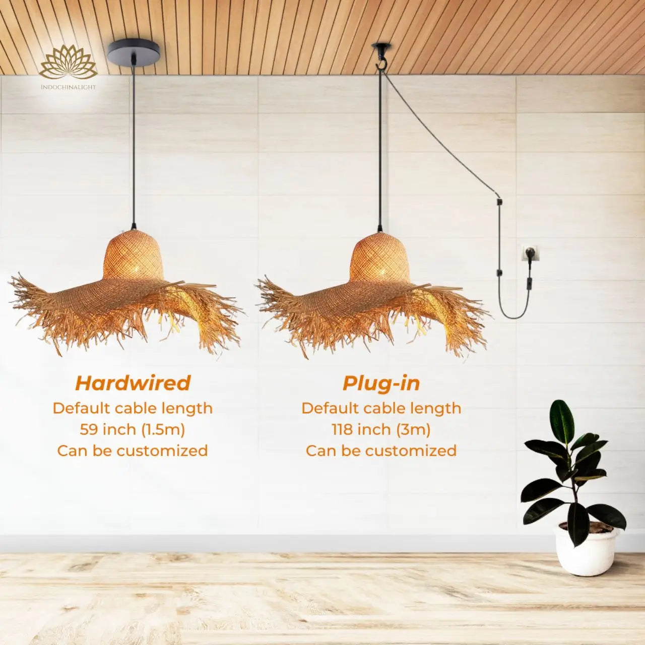 Hawaiian Straw Hat Rattan Pendant Light's accessories type