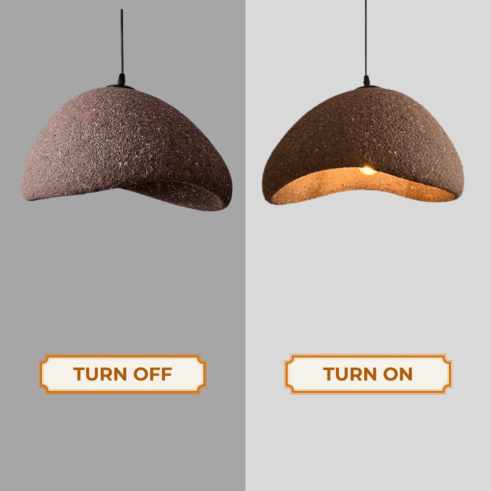 japanese wabi sabi imitation stone pendant light when the light is on and off