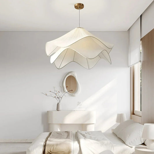Lia Wabi Sabi white fabric flower pendant lamp in bedroom