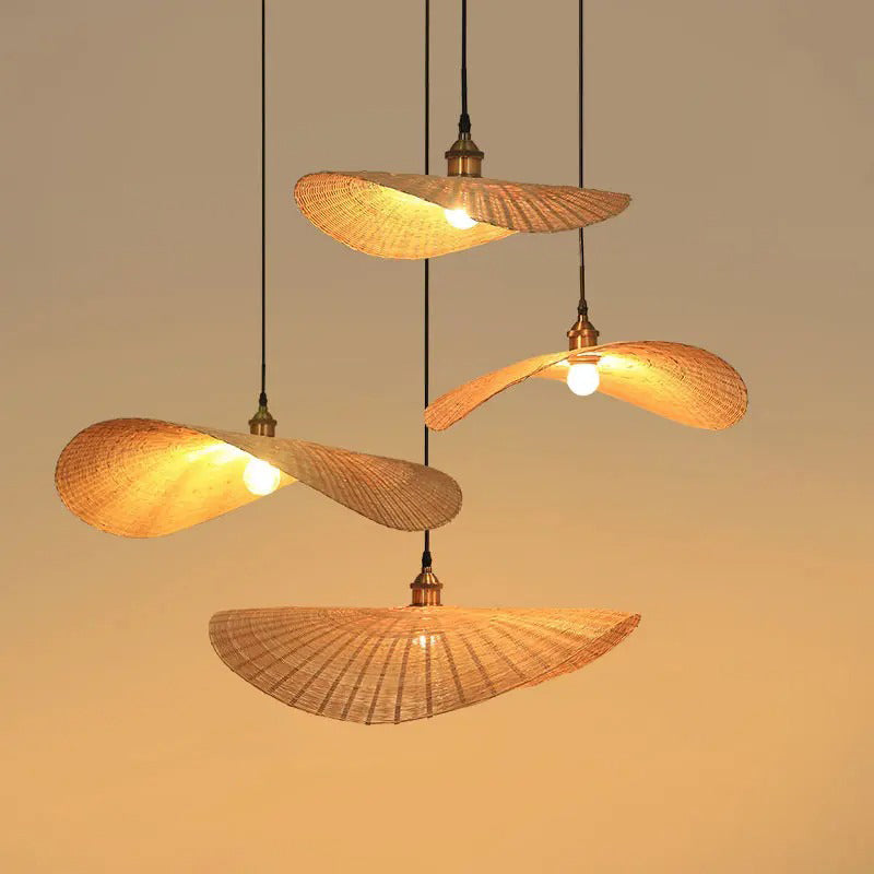 Ren Leaf Wicker Rattan Ceiling Light For Dining Room