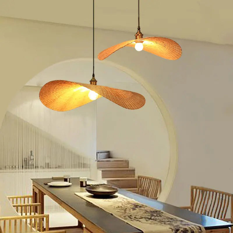 Ren Leaf Wicker Rattan Ceiling Light For Dining Room