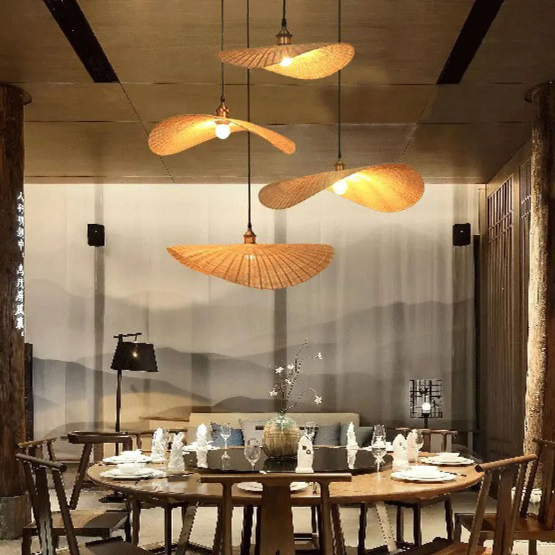 Ren Leaf Wicker Rattan Ceiling Light For Dining Room