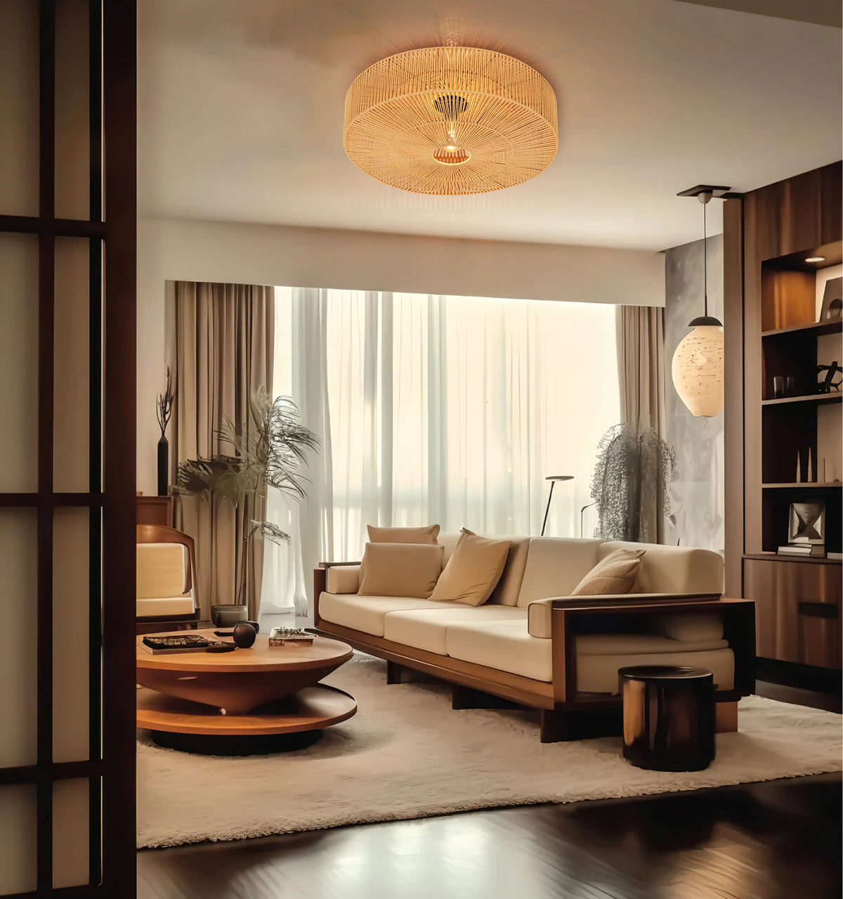 Monike Drum Rattan Light for Japandi Room
