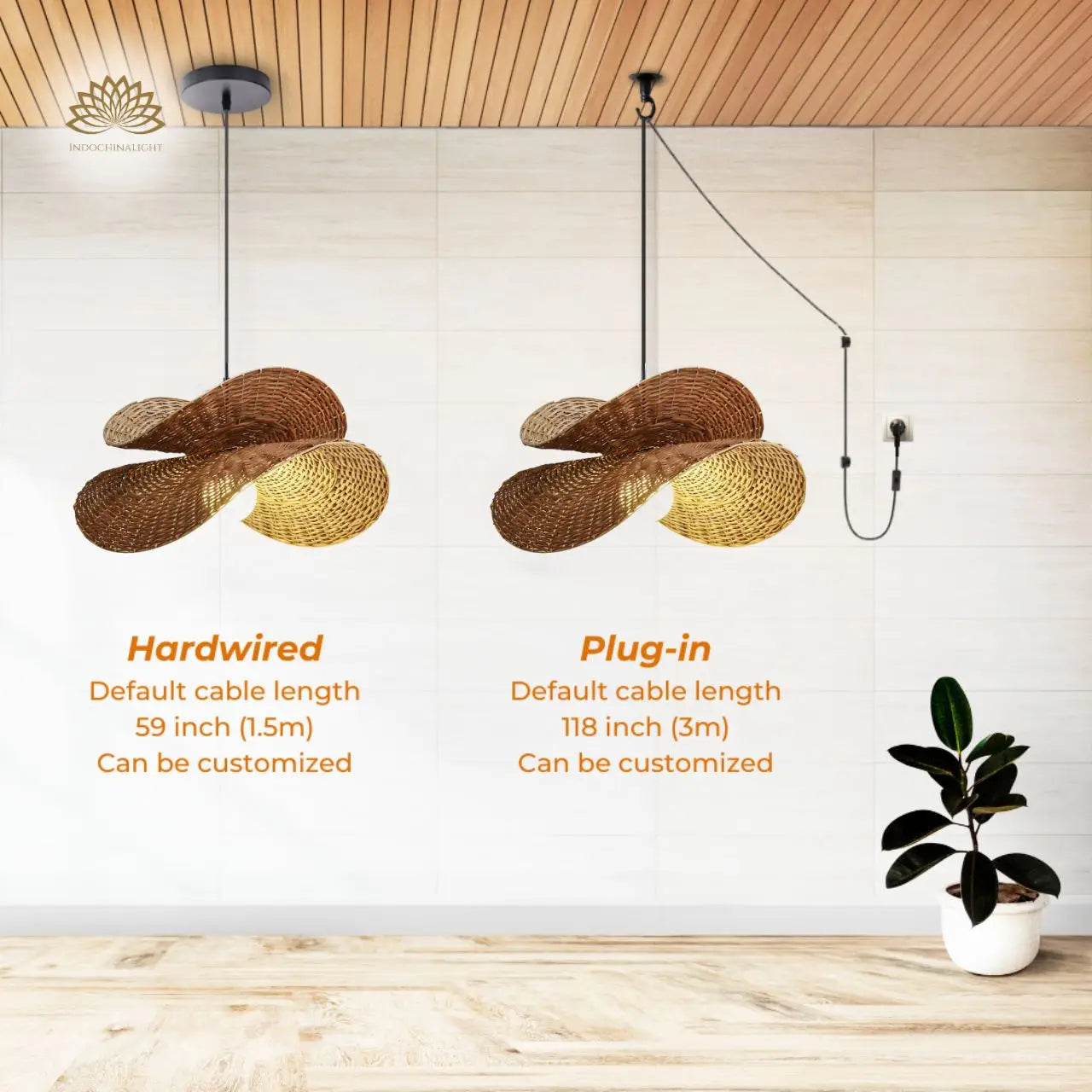 Ooas Bloom Wicker Bamboo Pendant Light's accessories type