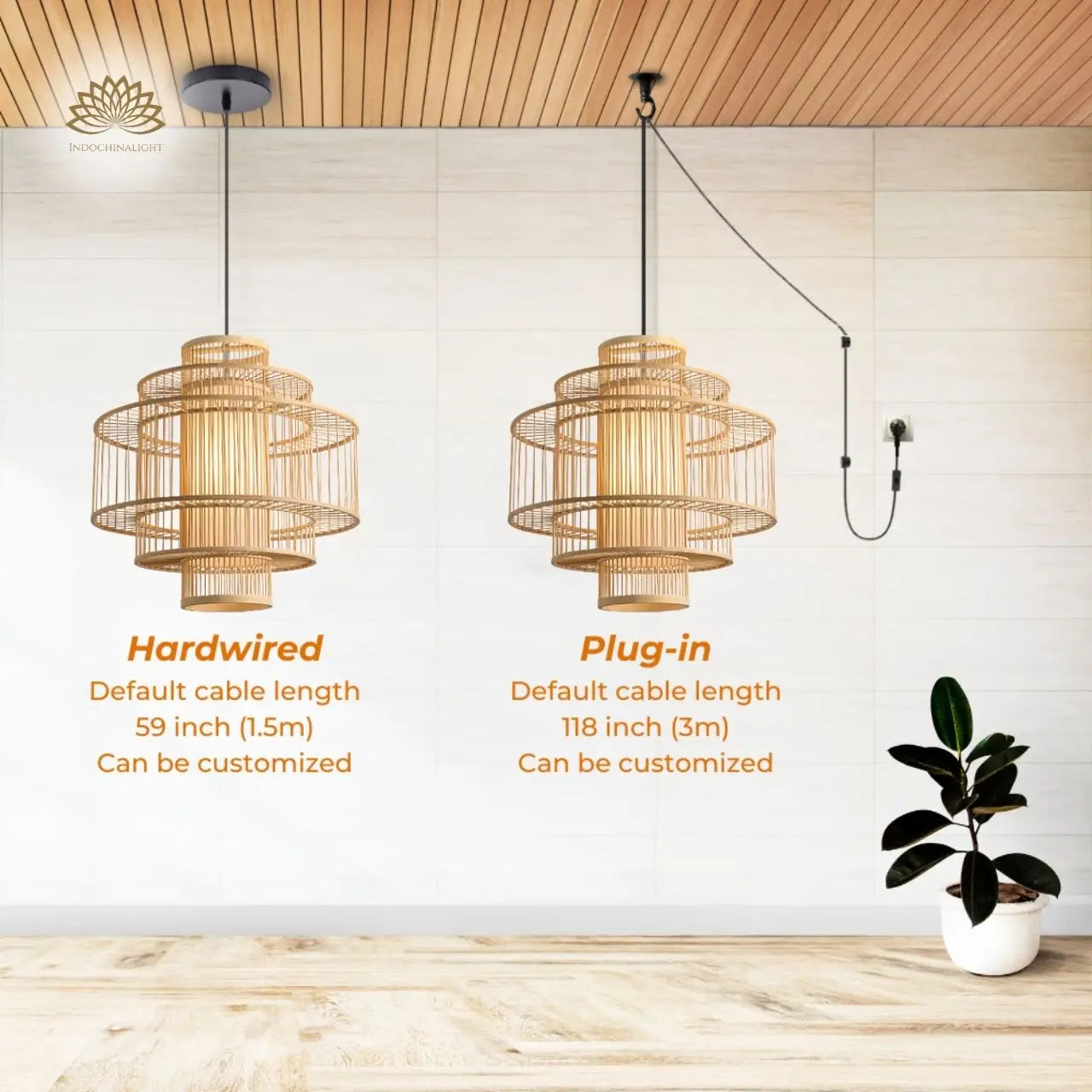 Parren Japanese Style Bamboo Pendant Light's accessories type