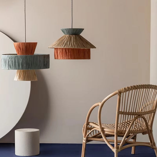 Raffia Wabi Sabi Paper Pendant Light shade in living room