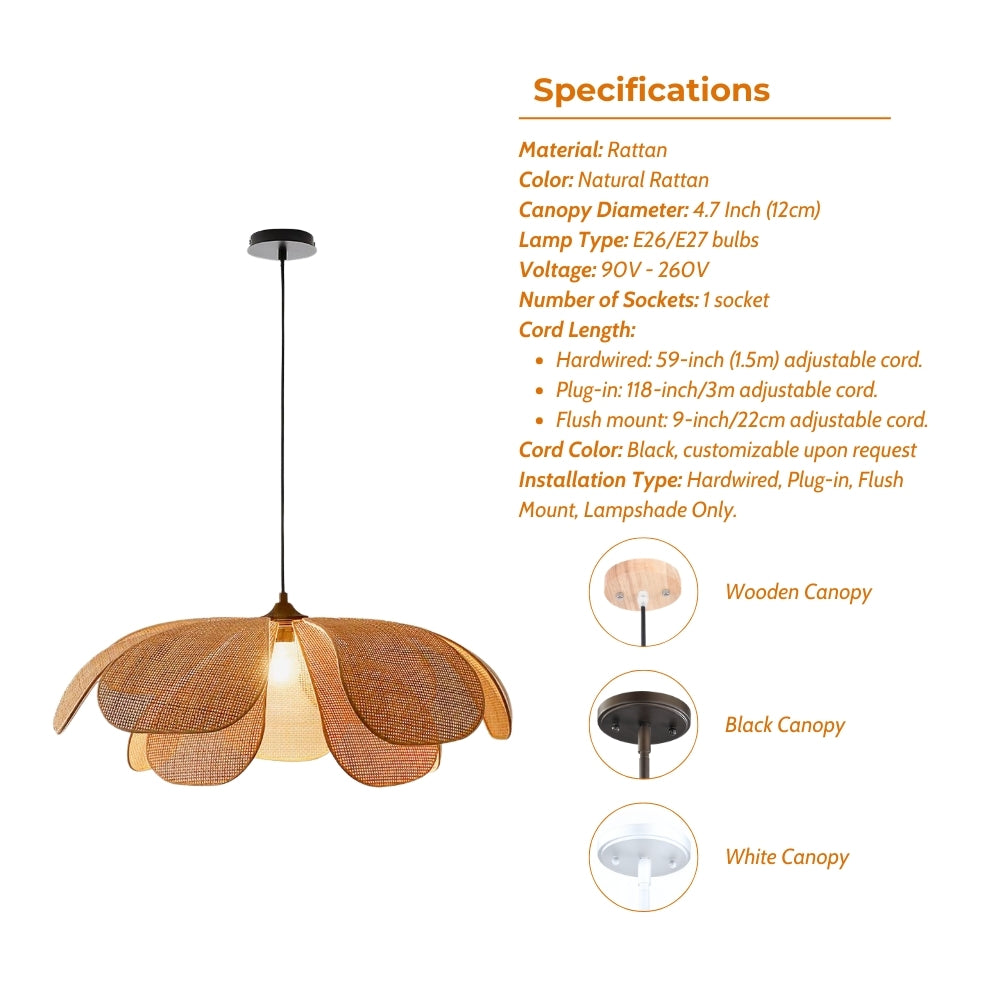 rattan flower pendant light specifications