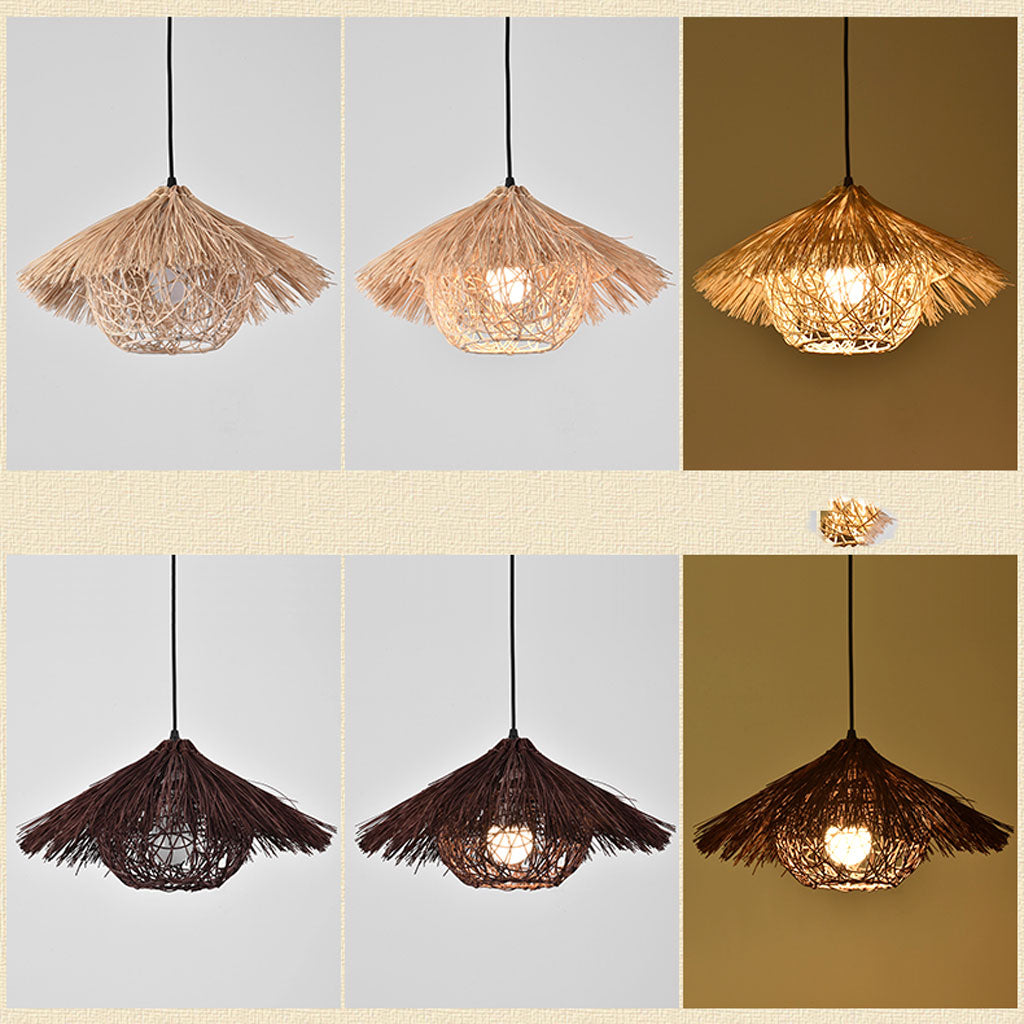 Begie Bohemian Straw Hat Pendant Light For Dining Room