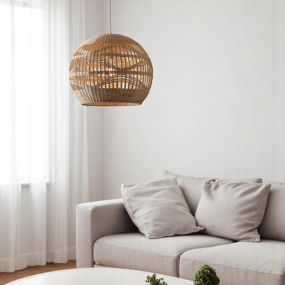 Rita Rattan Globe Pendant Light for Minimalist Living Room