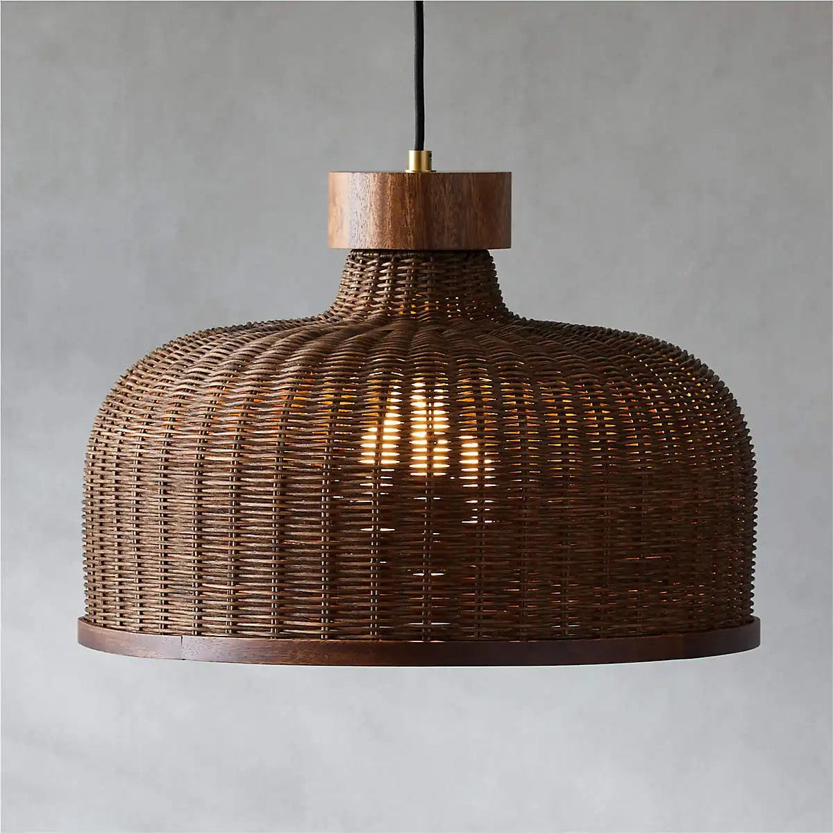 Sago Rounded Rattan Pendant Light with wicker weave