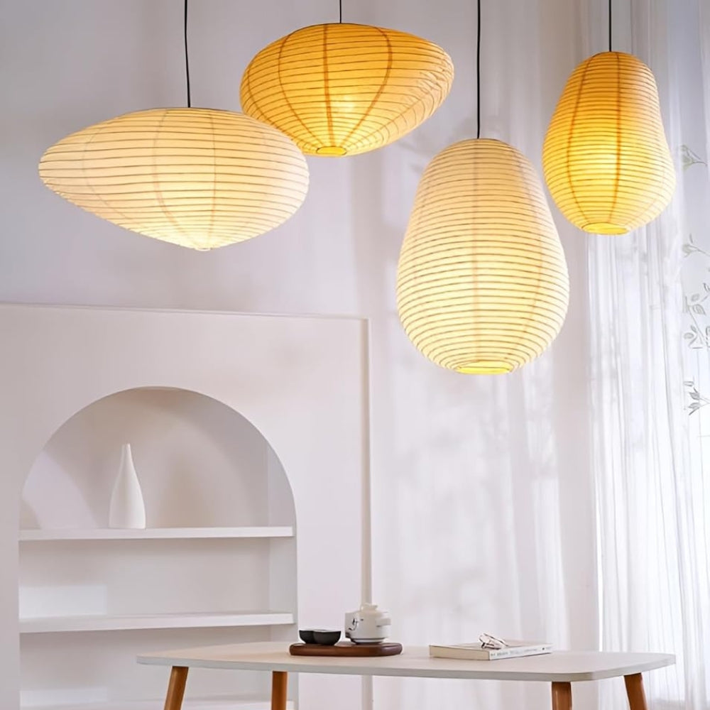 set 2 wabi sabi rice paper lantern pendant lamp