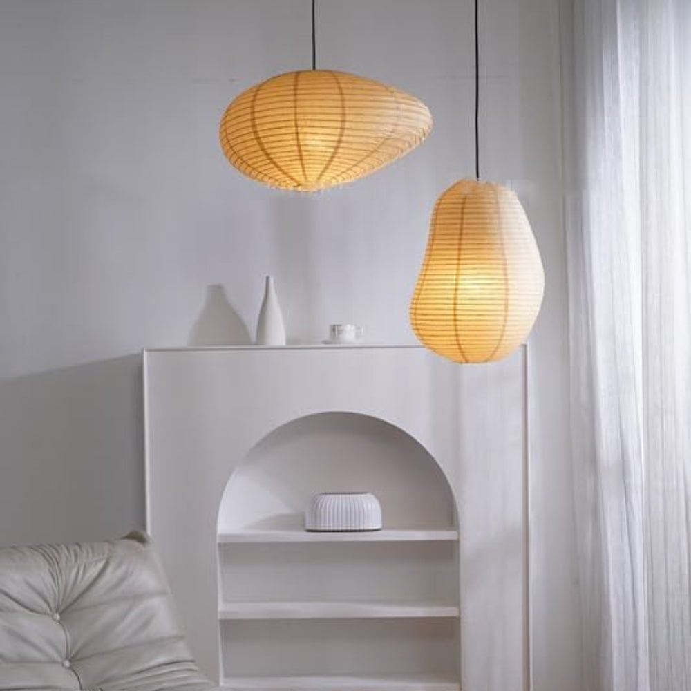 set 2 wabi sabi rice paper lantern pendant light for living space