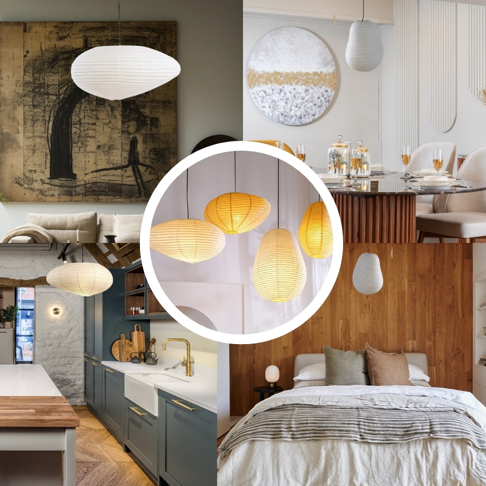 set 2 wabi sabi rice paper lantern pendant light for room