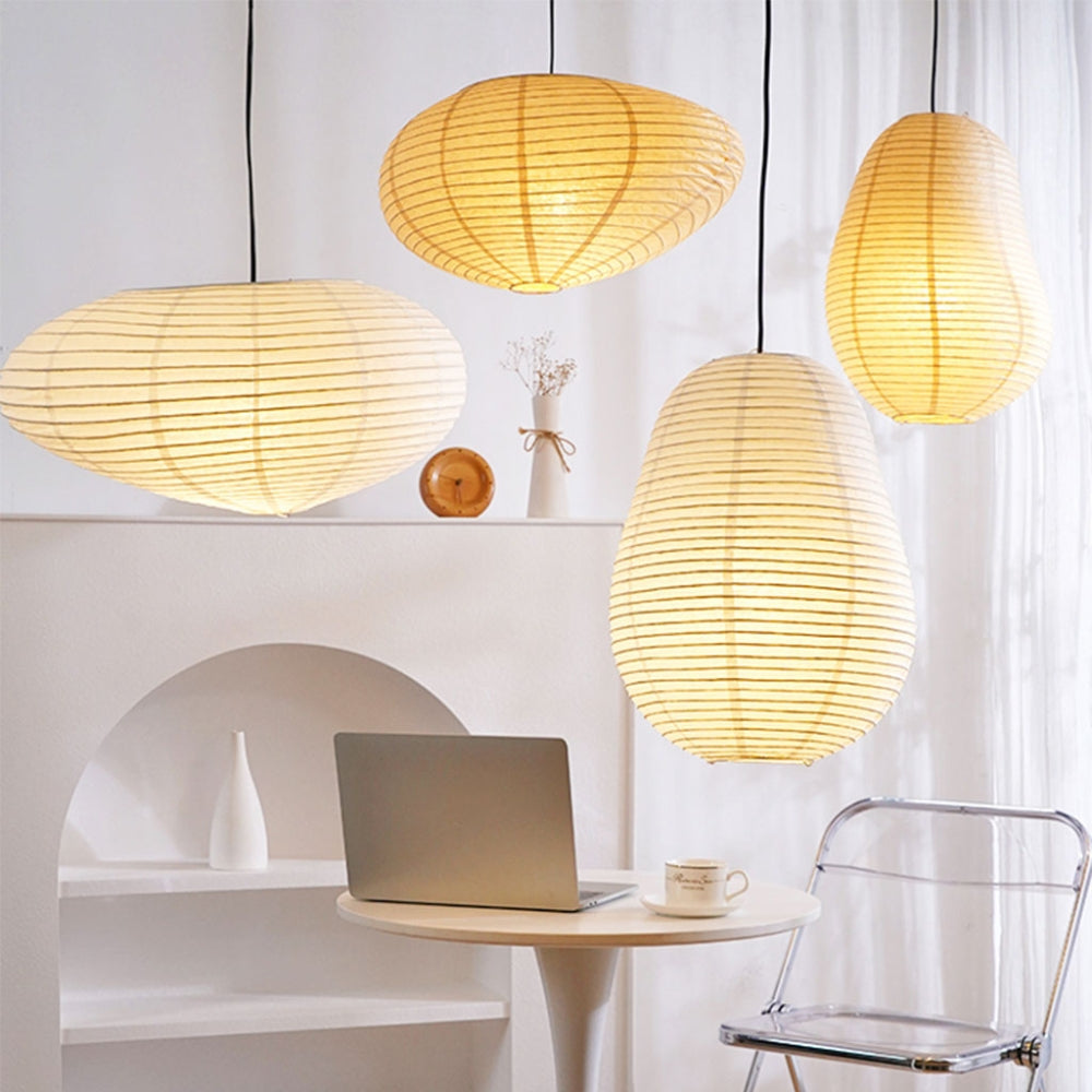 set 2 wabi sabi rice paper lantern pendant light for study area