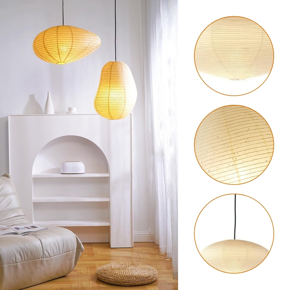 set 2 wabi sabi rice paper lantern pendant light