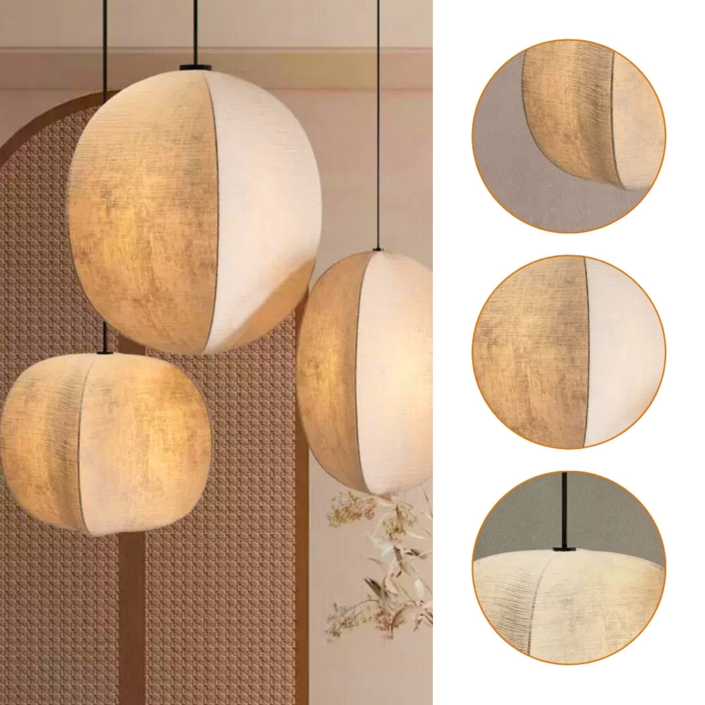 set 3 wabi sabi fabric lantern pendant light