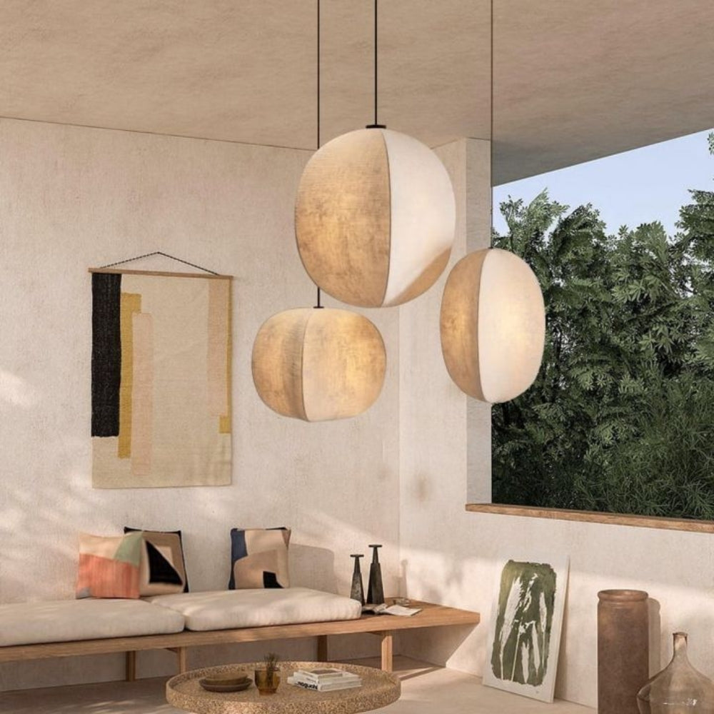 set 3 wabi sabi fabric lantern pendant light for bedroom