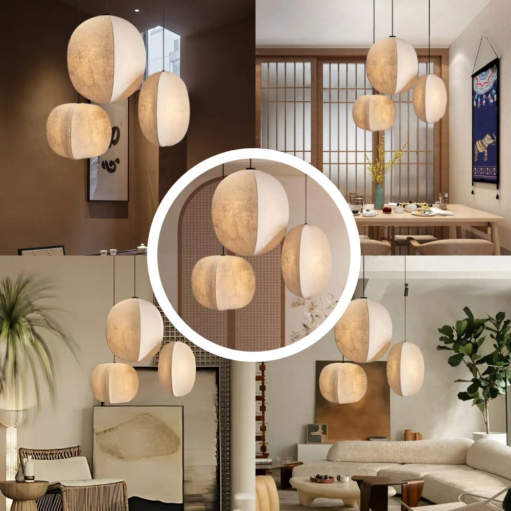 set 3 wabi sabi fabric lantern pendant light for room