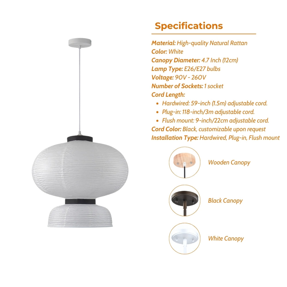 set 3 wabi sabi rice paper hourglass pendant light specifications