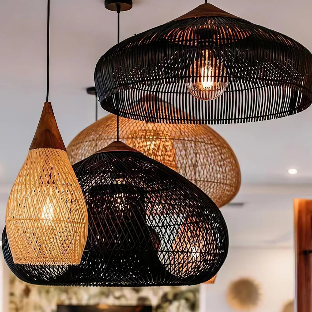 Set 4 Bathari Wabi Sabi Rattan Hanging Light Fixtures