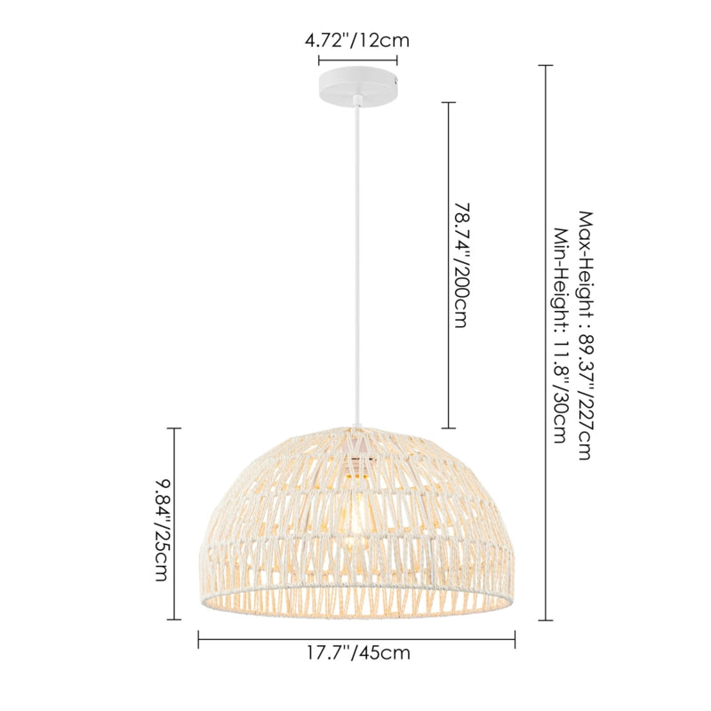 Sizes of Campana White Rattan Small Dome Basket Hang Light with Cord